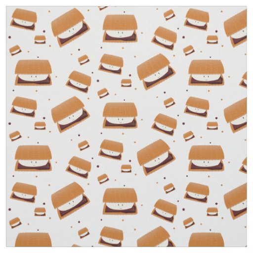 Smiling Brown White Illustrated S'more Pattern Fabric
