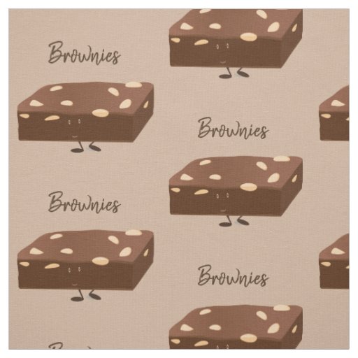 Smiling Brownies Brown Cartoon Food Character Word Fabric