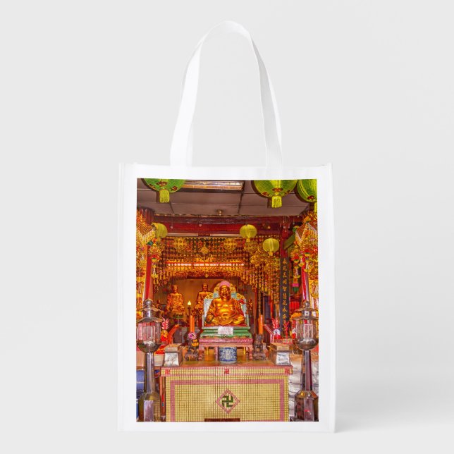 Smiling buddha in Chinese Temple, Bangkok Grocery Bag (Front)