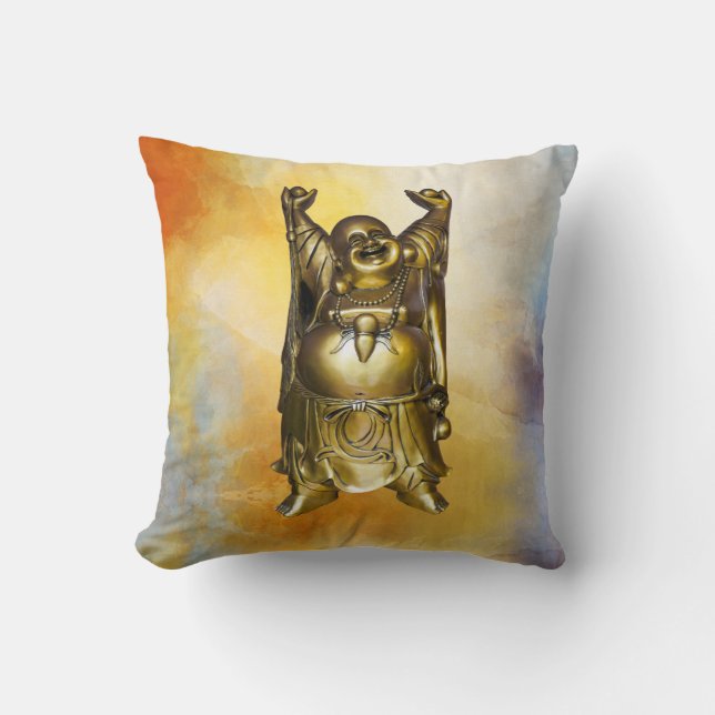 Smiling buddha orange tie dye throw pillow (Front)