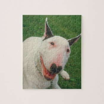Smiling Bull Terrier Dog Puzzle by walkandbark at Zazzle