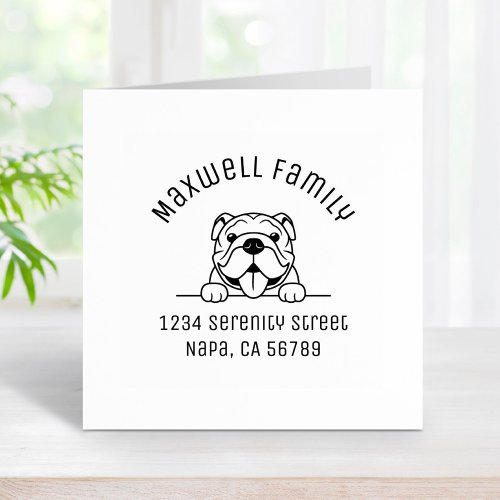 Smiling Bulldog Pet Arch Family Address Rubber Stamp