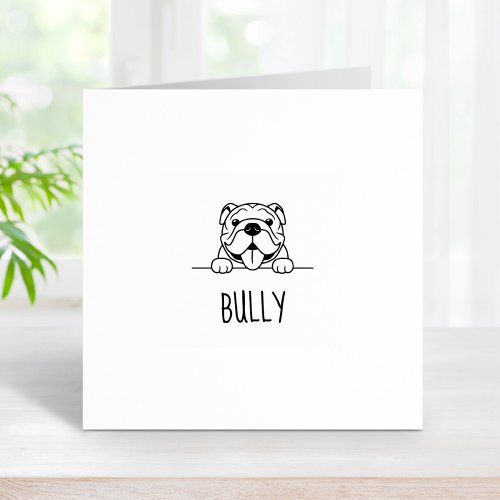 Smiling Bulldog Pet Custom Name Rubber Stamp