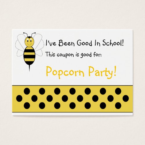 Smiling Bumble Bee School Coupon Business Cards