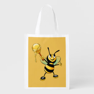 Smiling Bumble Bee with a Scoop of Honey Reusable Grocery Bag