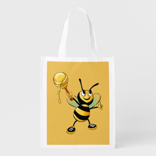 Smiling Bumble Bee with a Scoop of Honey Reusable Grocery Bag