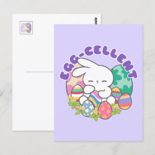 Smiling Bunny & Easter Eggs - Egg-cellent Spring Postcard