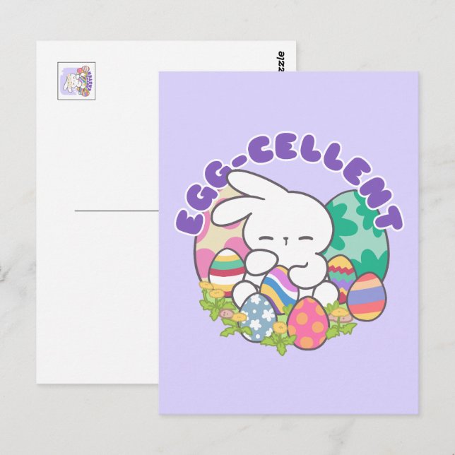 Smiling Bunny & Easter Eggs - Egg-cellent Spring Postcard (Front/Back)
