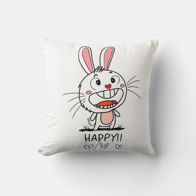 Smiling Bunny Throw Pillow (Front)