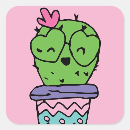 Smiling Cactus Art Valentines Art Valentines Drawi Square Sticker