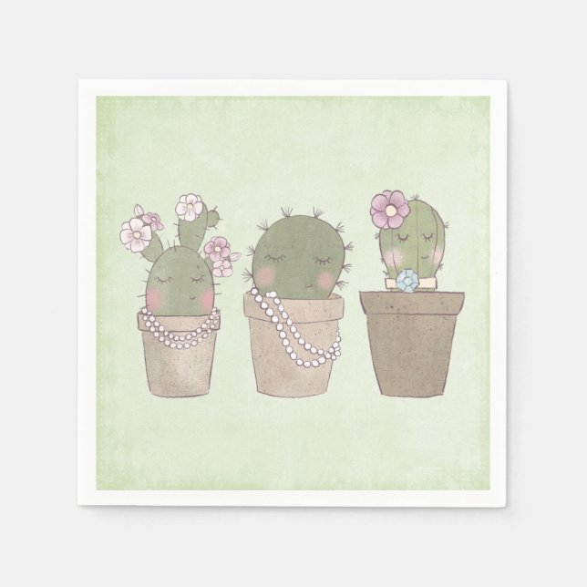 Smiling Cactus Trio Watercolor Design Napkins (Front)