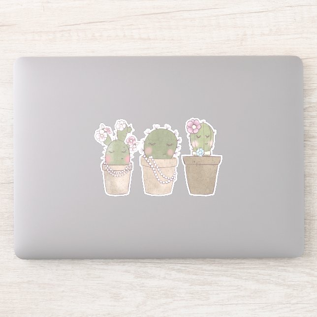 Smiling Cactus Trio Watercolor Design Sticker (Computer)