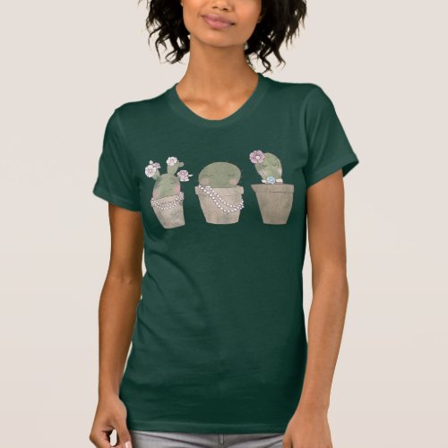 Smiling Cactus Trio Watercolor Design T_Shirt