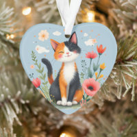 Smiling Calico Cat in Blooming Garden