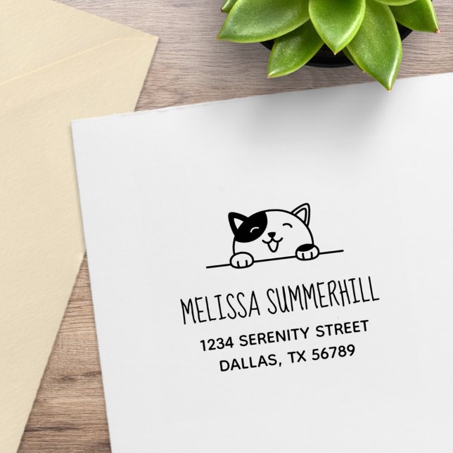 Smiling Calico Cat Peeking above Address 2 Rubber Stamp (Creator Uploaded)