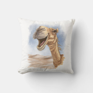 Smiling Camel Watercolor Cartoon Throw Pillow