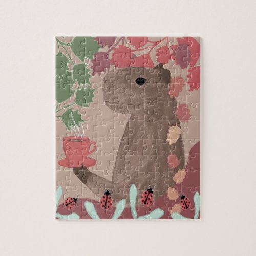 Smiling Capybara in Forest with Capy_ccino  Jigsaw Puzzle