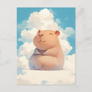 Smiling Capybara Sitting on Soft White Cloud Postcard