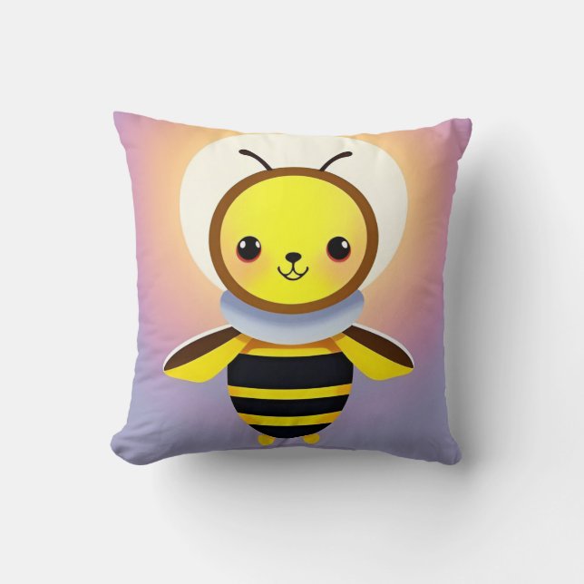 Smiling Cartoon Bee Character Throw Pillow (Front)
