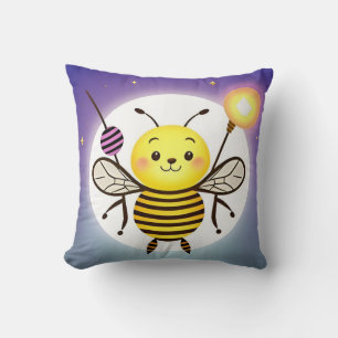 Smiling Cartoon Bee Character Throw Pillow