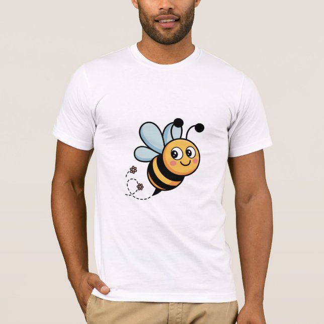 Smiling Cartoon Bee with Flowers T-Shirt (Front)