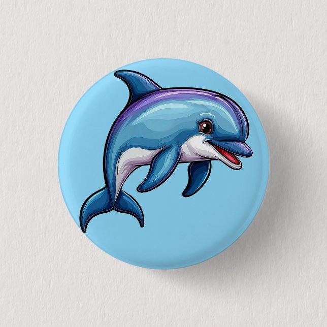 Smiling Cartoon Dolphin Button (Front)