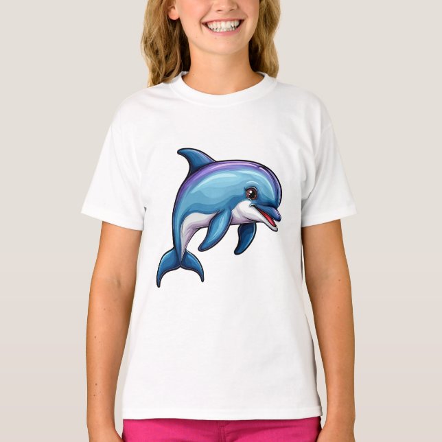 Smiling Cartoon Dolphin T-Shirt (Front)