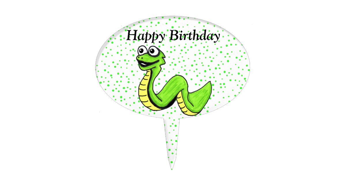 Smiling Cartoon Green Yellow Snake Happy Birthday Cake Topper | Zazzle.com