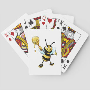 Smiling Cartoon Honey Bee Holding up Dipper Poker Cards