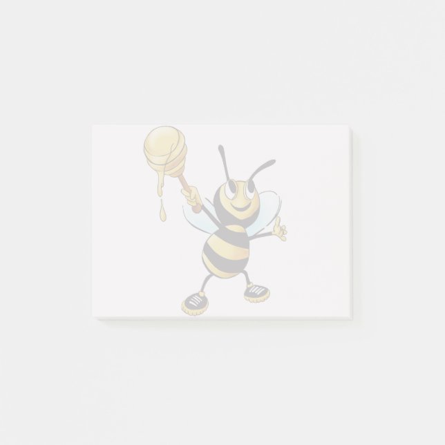 Smiling Cartoon Honey Bee Holding up Dipper Post-it Notes (Front)