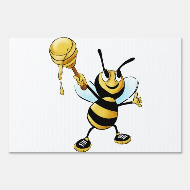 Smiling Cartoon Honey Bee Holding up Dipper Yard Sign (Front)