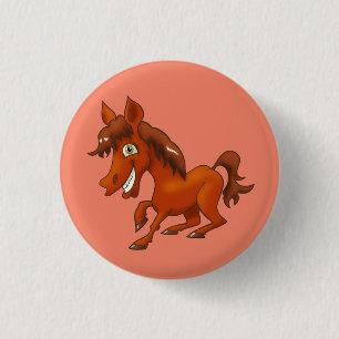 Smiling cartoon horse button
