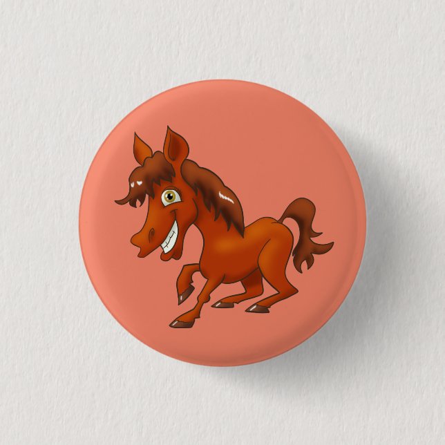Smiling cartoon horse button (Front)
