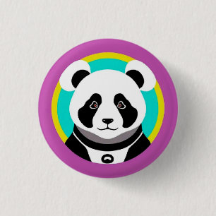 Smiling Cartoon Panda Bear in a Circle Button