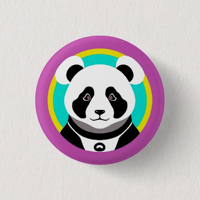 Smiling Cartoon Panda Bear in a Circle Button (Front)