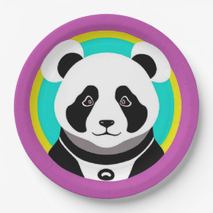 Smiling Cartoon Panda Bear in a Circle Paper Plates
