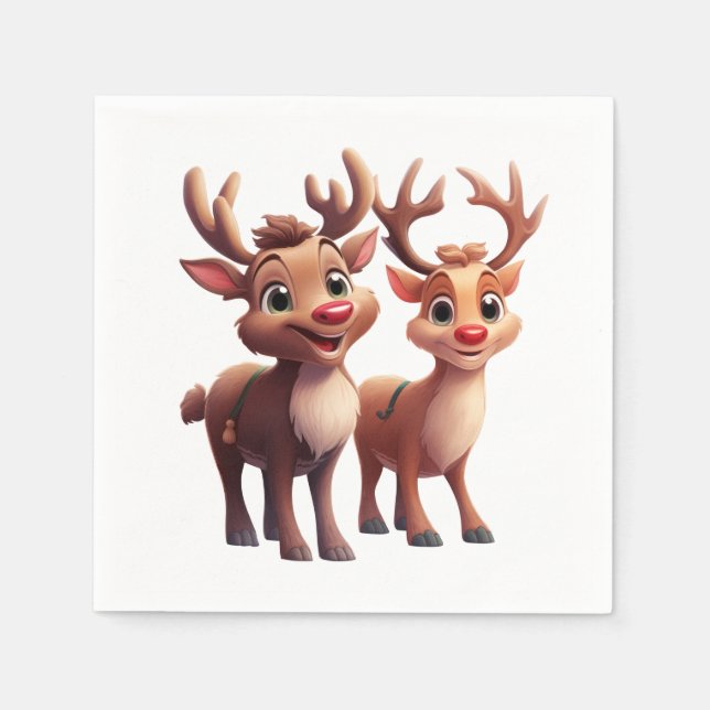 Smiling Cartoon Reindeer Napkins (Front)
