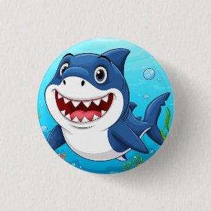 Smiling Cartoon Shark Swimming Underwater Button