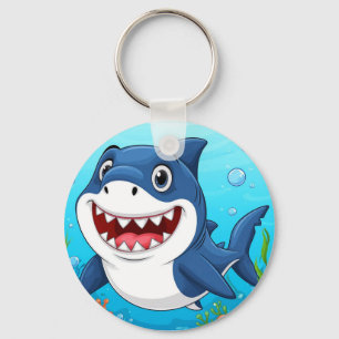 Smiling Cartoon Shark Swimming Underwater Keychain