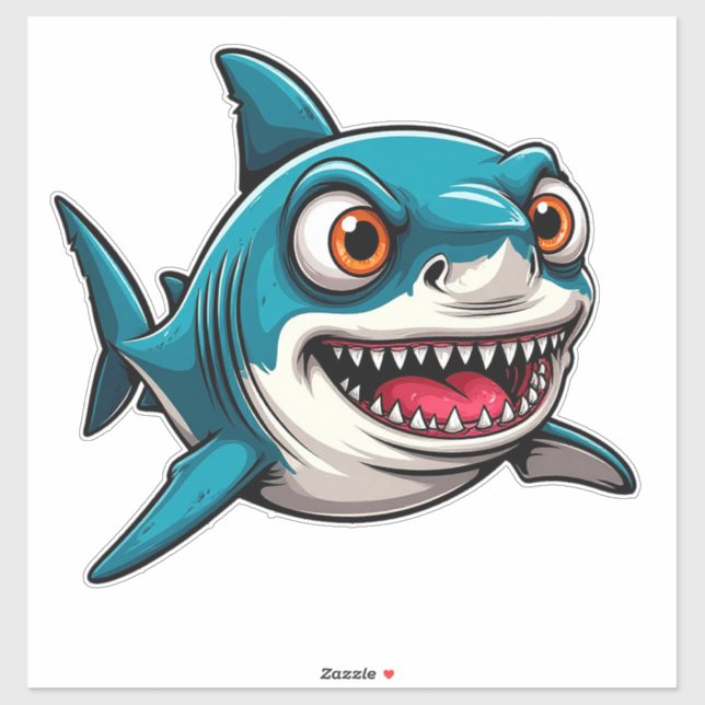 Smiling Cartoon Shark Swimming Underwater Sticker (Sheet)