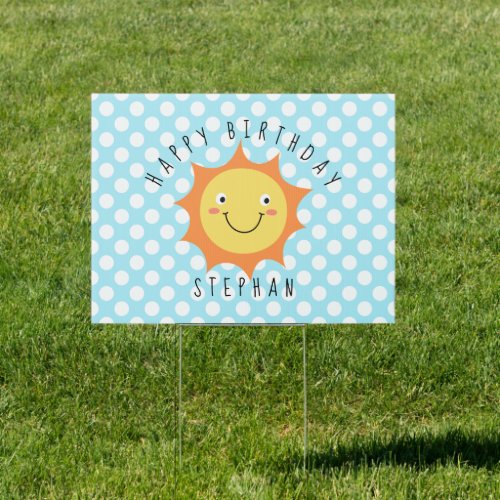 Smiling Cartoon Sun Blue Happy Birthday Sign