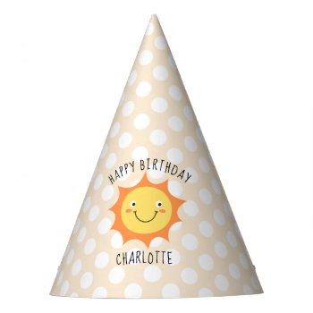 Smiling Cartoon Sun Gold Happy Birthday Party Hat by kidslife at Zazzle