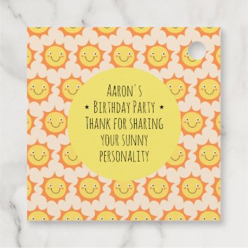 Smiling Cartoon Sunshine Birthday Party Favor Tags by kidslife at Zazzle