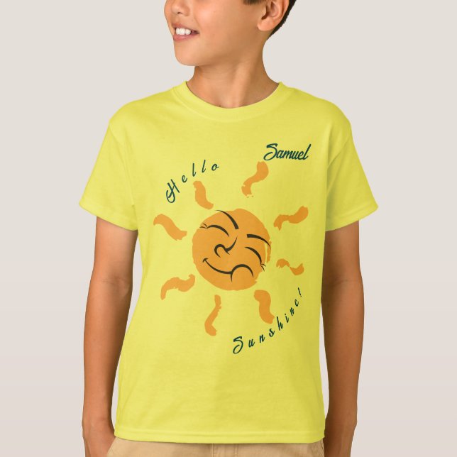 Smiling Cartoon Sunshine Customizable Boy's  T-Shirt (Front)