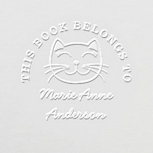 Smiling Cat Custom This Book Belongs To Name Embosser