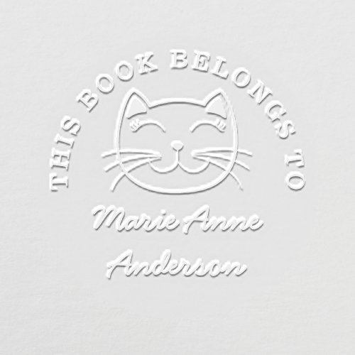 Smiling Cat  Custom This Book Belongs To Name Embosser