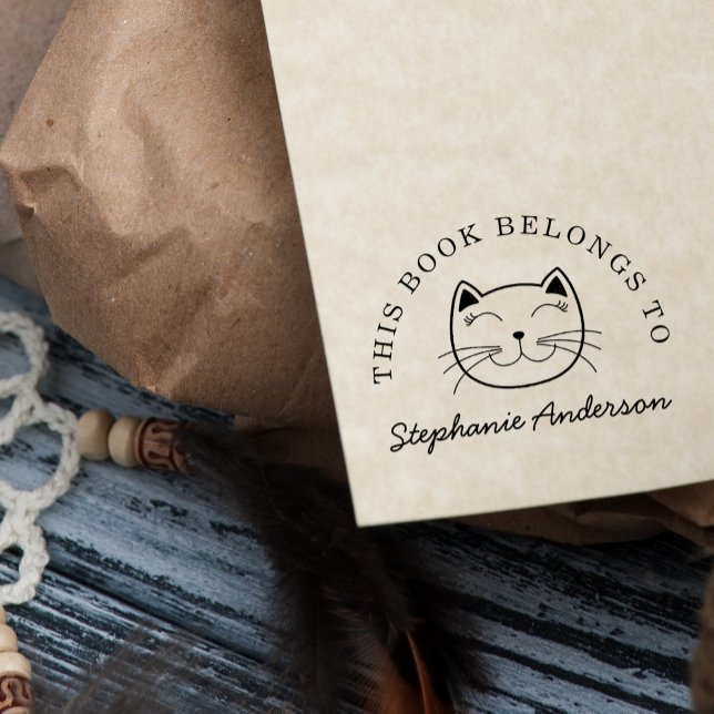 Smiling Cat | Custom This Book Belongs To Name Self-inking Stamp (Creator Uploaded)