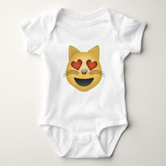 Smiling Cat Face With Heart Shaped Eyes Emoji Baby Bodysuit (Front)