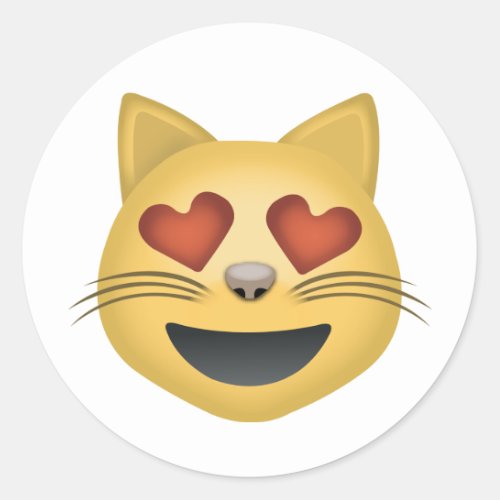 Smiling Cat Face With Heart Shaped Eyes Emoji Classic Round Sticker