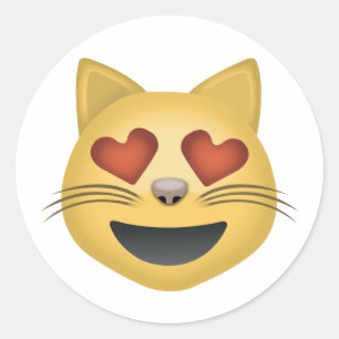 Smiling Cat Face With Heart Shaped Eyes Emoji Classic Round Sticker